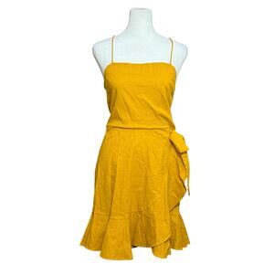 Express Dress Womens Small Yellow Mini Strappy Linen Feminine Boho Flapper Beach